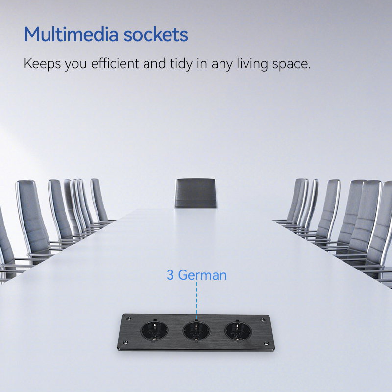 Desktop Embedded Brushed Panel Power Socket 3 Schuko Outlets For Furniture/Conference Table