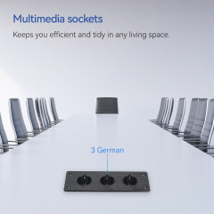 Desktop Embedded Brushed Panel Power Socket 3 Schuko Outlets For Furniture/Conference Table