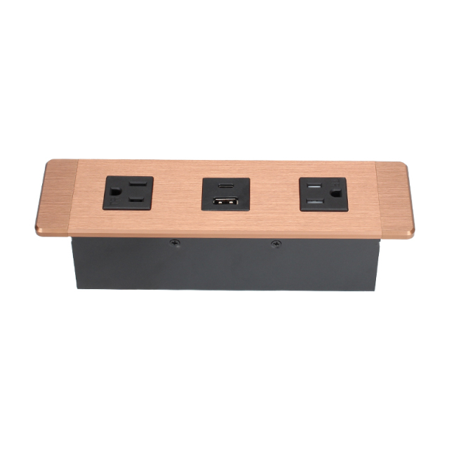 Desktop Recessed Alloy Power Socket 2 US Outlets 1 Combined USB-A&C For Conference Table Family Furniture