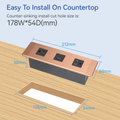 Desktop Recessed Alloy Power Socket 2 US Outlets 1 Combined USB-A&C For Conference Table Family Furniture