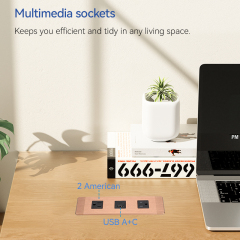 Desktop Recessed Alloy Power Socket 2 US Outlets 1 Combined USB-A&C For Conference Table Family Furniture