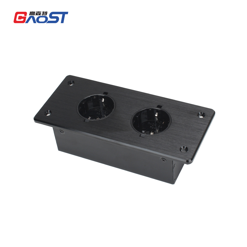 Counter Top Recessed In Power Socket Alloy Socket 2 Schuko Outlets For Conference