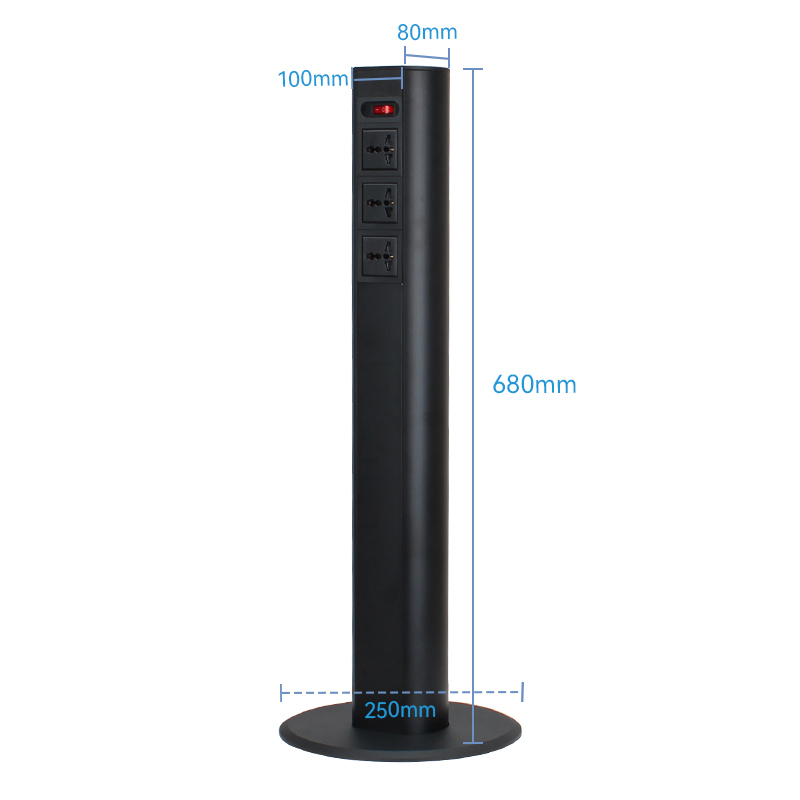 Alloy Material Floor Tower Socket Pillar Socket 3 Universal Outlets With Switch