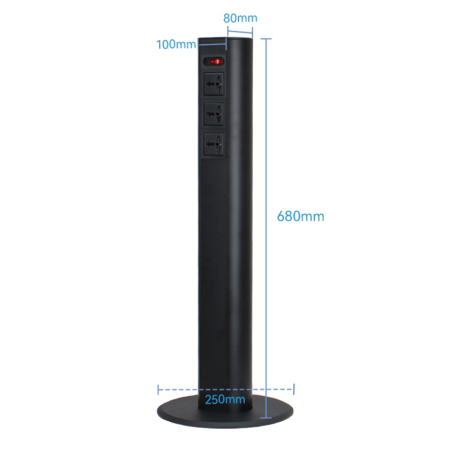 Alloy Material Floor Tower Socket Pillar Socket 3 Universal Outlets With Switch