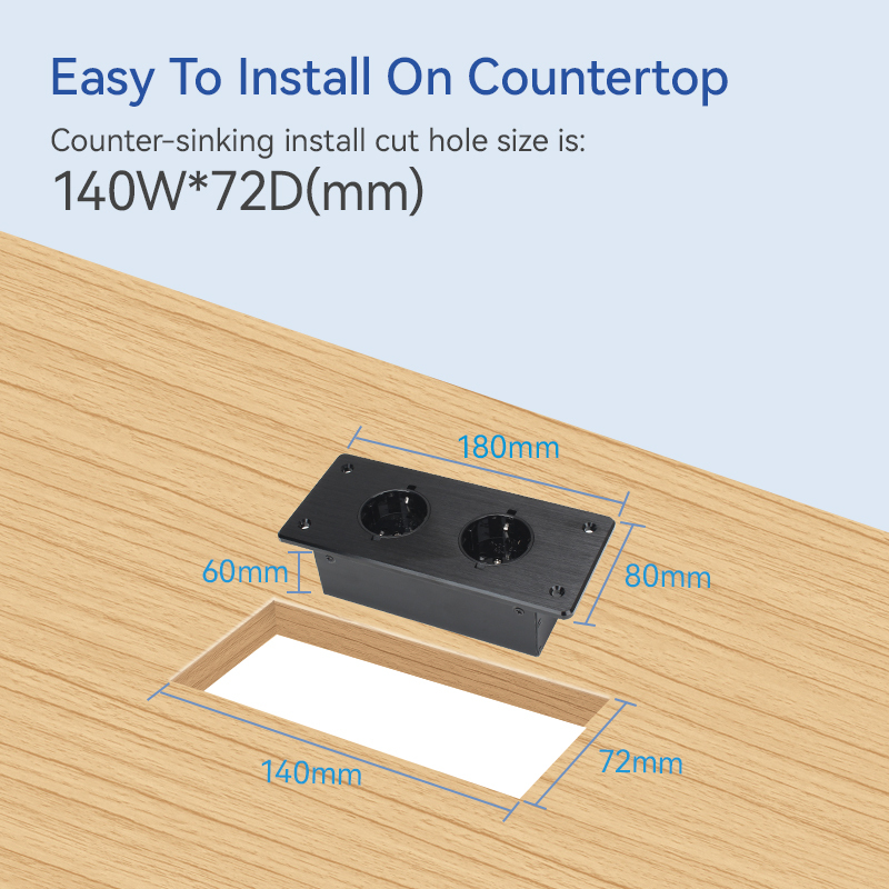Counter Top Recessed In Power Socket Alloy Socket 2 Schuko Outlets For Conference