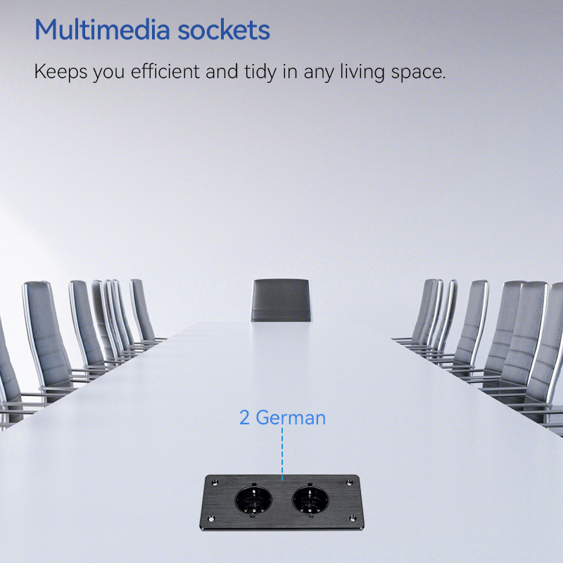Counter Top Recessed In Power Socket Alloy Socket 2 Schuko Outlets For Conference