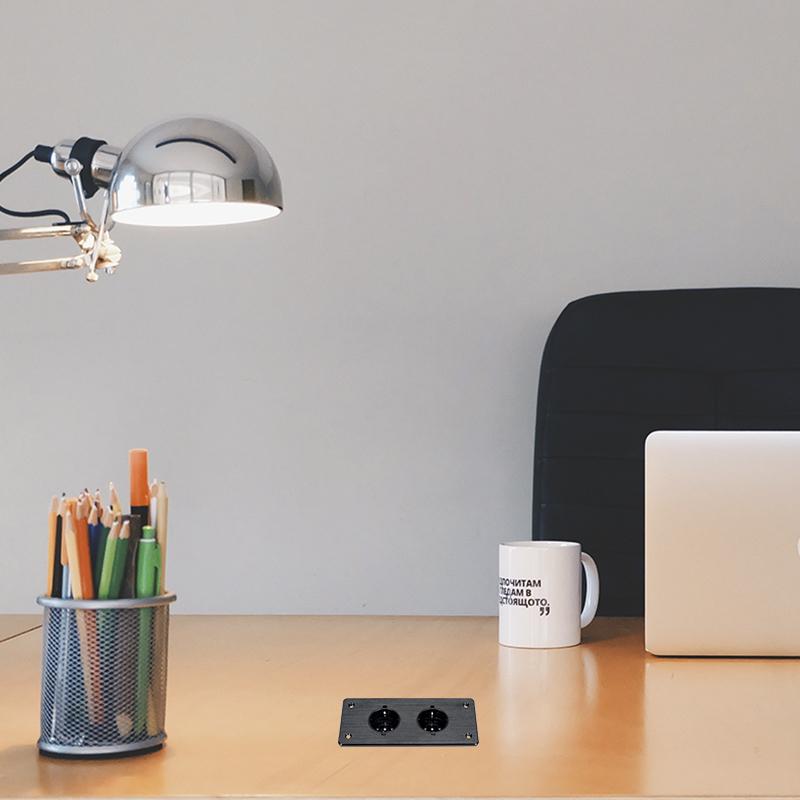 Counter Top Recessed In Power Socket Alloy Socket 2 Schuko Outlets For Conference