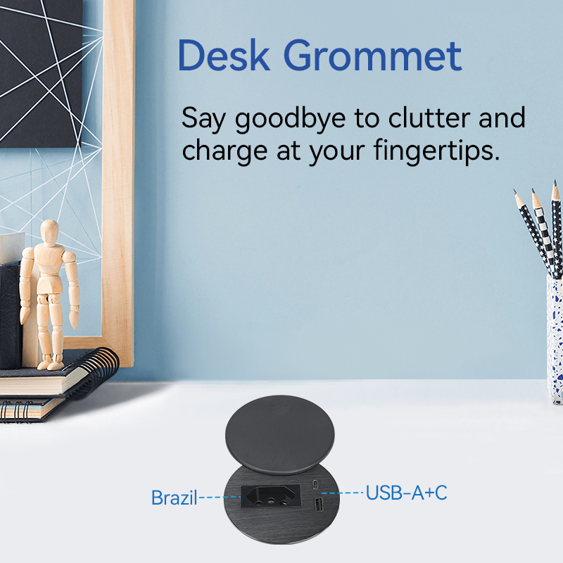 Hot Sale Desktop Round Grommet With Brazil Outlet 1 USB-A&C Charging