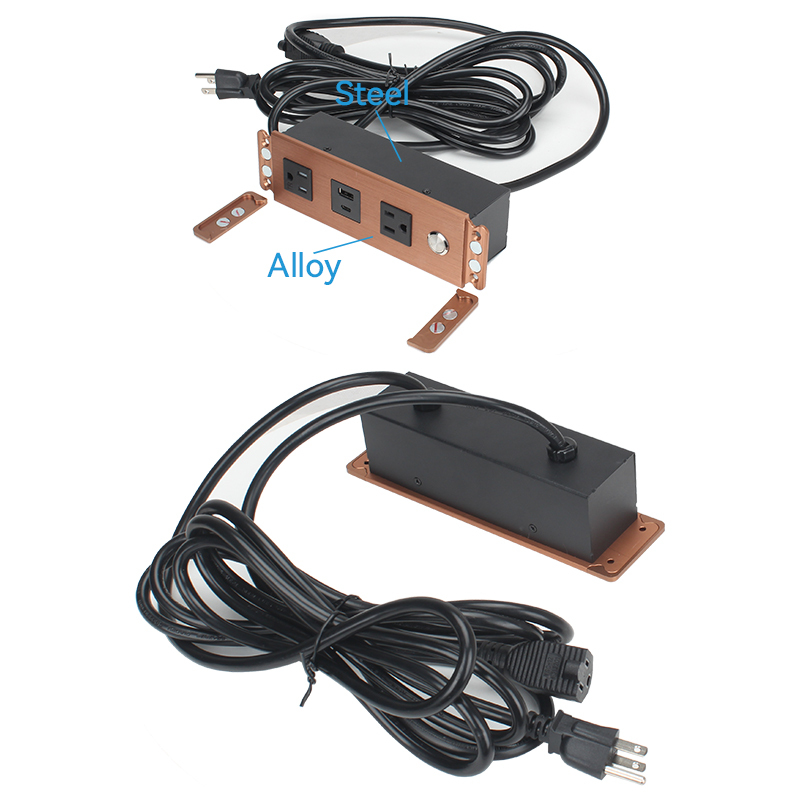 Desktop recessed In Alloy power Socket US Socket 2 US Outlets 1 USB-A&C With 1 Switch