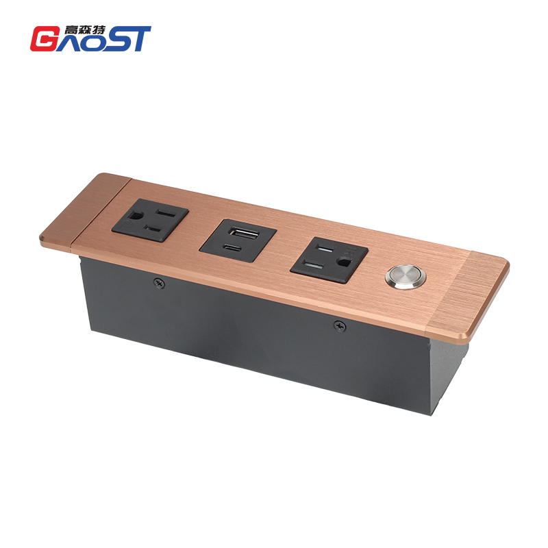 Desktop recessed In Alloy power Socket US Socket 2 US Outlets 1 USB-A&C With 1 Switch