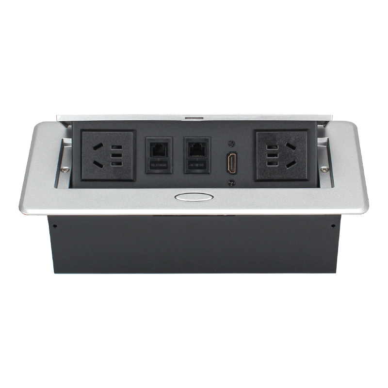 Multi-functional Desktop Pop Up Alloy Power Socket 2 China Outlets 2 CAT6 １HDMI
