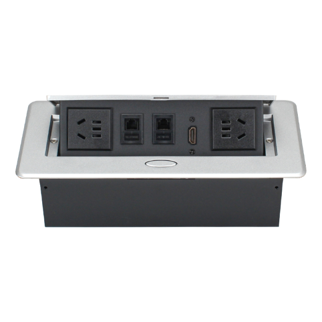 Multi-functional Desktop Pop Up Alloy Power Socket 2 China Outlets 2 CAT6 １HDMI