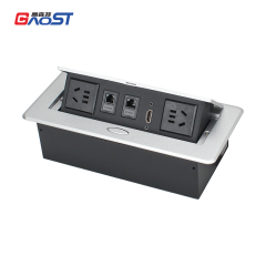 Multi-functional Desktop Pop Up Alloy Power Socket 2 China Outlets 2 CAT6 １HDMI