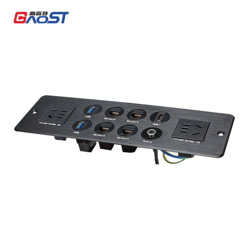Countertop Recessed In Power Socket 2 Outlets With Multimedia Port：USB Date，CAT6，AUDIO，HDMI