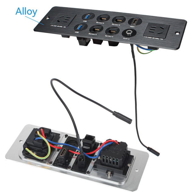 Countertop Recessed In Power Socket 2 Outlets With Multimedia Port：USB Date，CAT6，AUDIO，HDMI