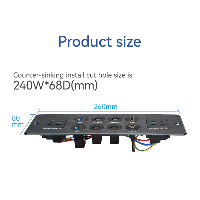 Countertop Recessed In Power Socket 2 Outlets With Multimedia Port：USB Date，CAT6，AUDIO，HDMI