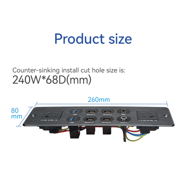 Countertop Recessed In Power Socket 2 Outlets With Multimedia Port：USB Date，CAT6，AUDIO，HDMI