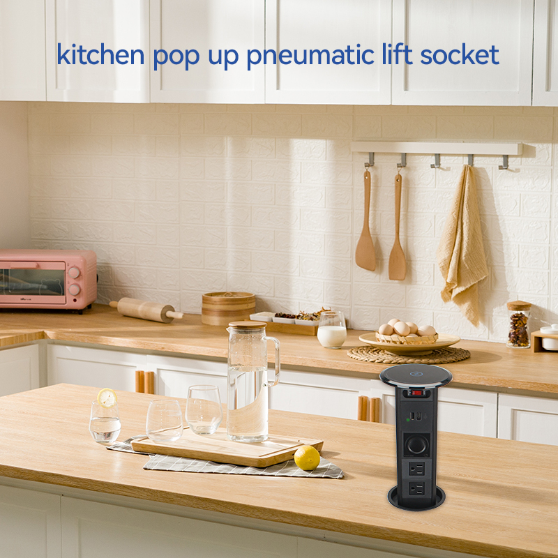 Kitchen Pneumatic Pop Up Socket With Speaker Tempered Glass Panel With Wireless Charging Elevate your kitchen experience with style and functionality