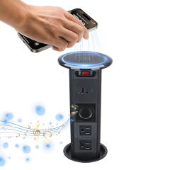 Kitchen Pneumatic Pop Up Socket With Speaker Tempered Glass Panel With Wireless Charging Elevate your kitchen experience with style and functionality