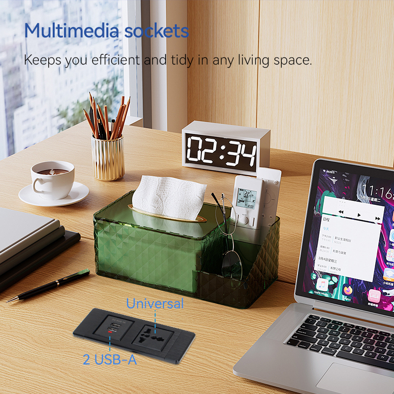 Embedded Style Power Socket Alloy Socket With USB-A Charging For Furniture