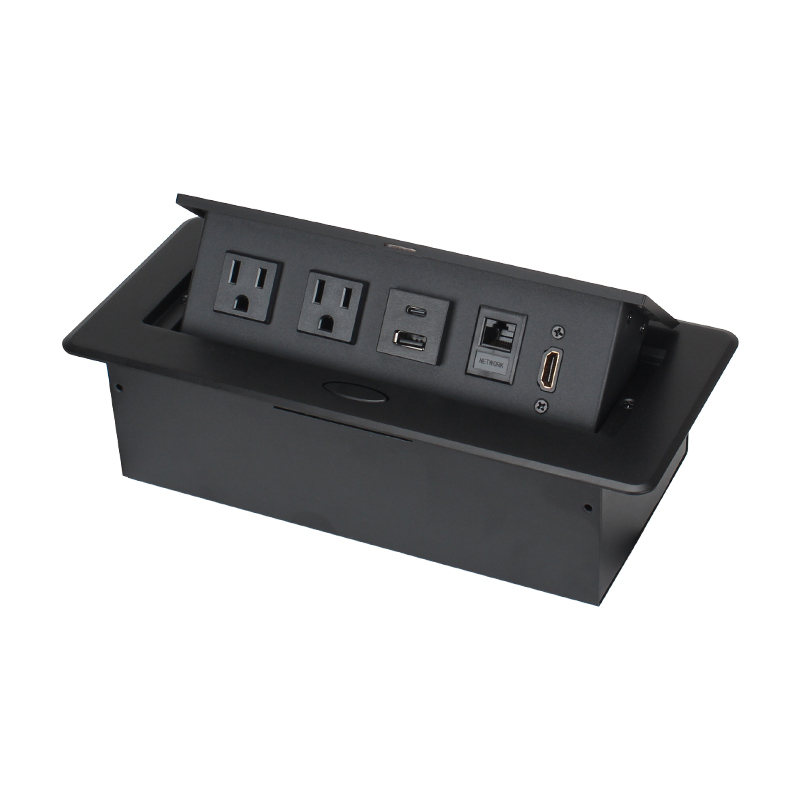 Desktop Embedded Pop Up Socket 2 US Outlets With CAT6+HDMI
