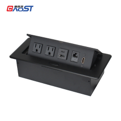 Desktop Embedded Pop Up Socket 2 US Outlets With CAT6+HDMI