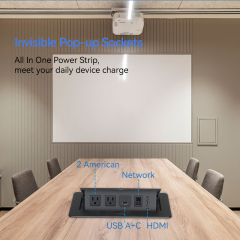 Desktop Embedded Pop Up Socket 2 US Outlets With CAT6+HDMI