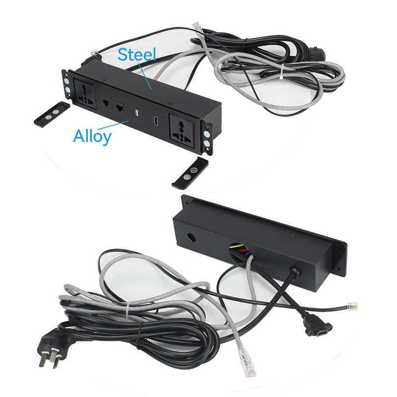 Desktop Built In Recessed Alloy Power Socket With 2 Universal outlets CAT6+CAT3 +USB Date ports+ HDMI