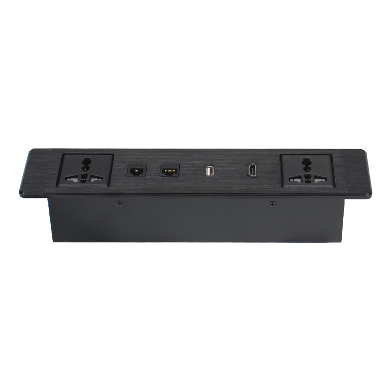 Desktop Built In Recessed Alloy Power Socket With 2 Universal outlets CAT6+CAT3 +USB Date ports+ HDMI