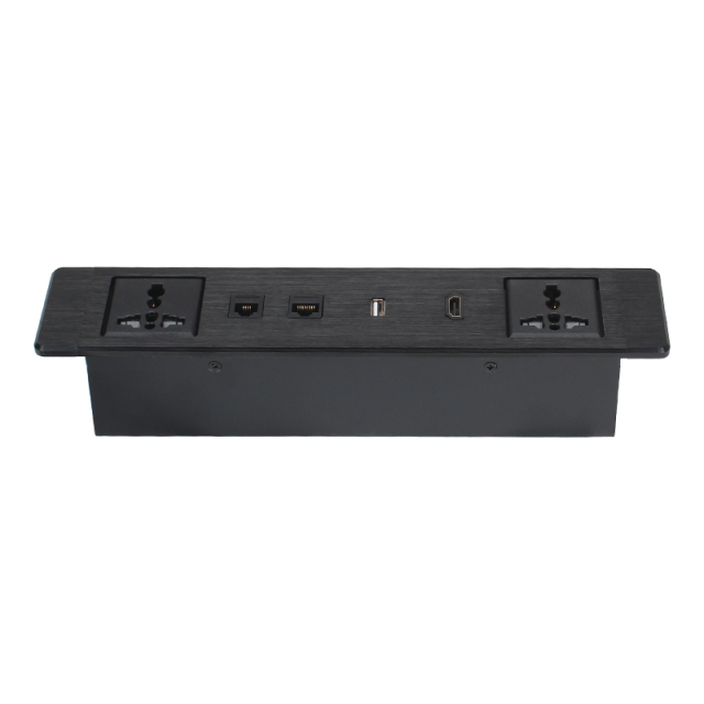 Desktop Built In Recessed Alloy Power Socket With 2 Universal outlets CAT6+CAT3 +USB Date ports+ HDMI
