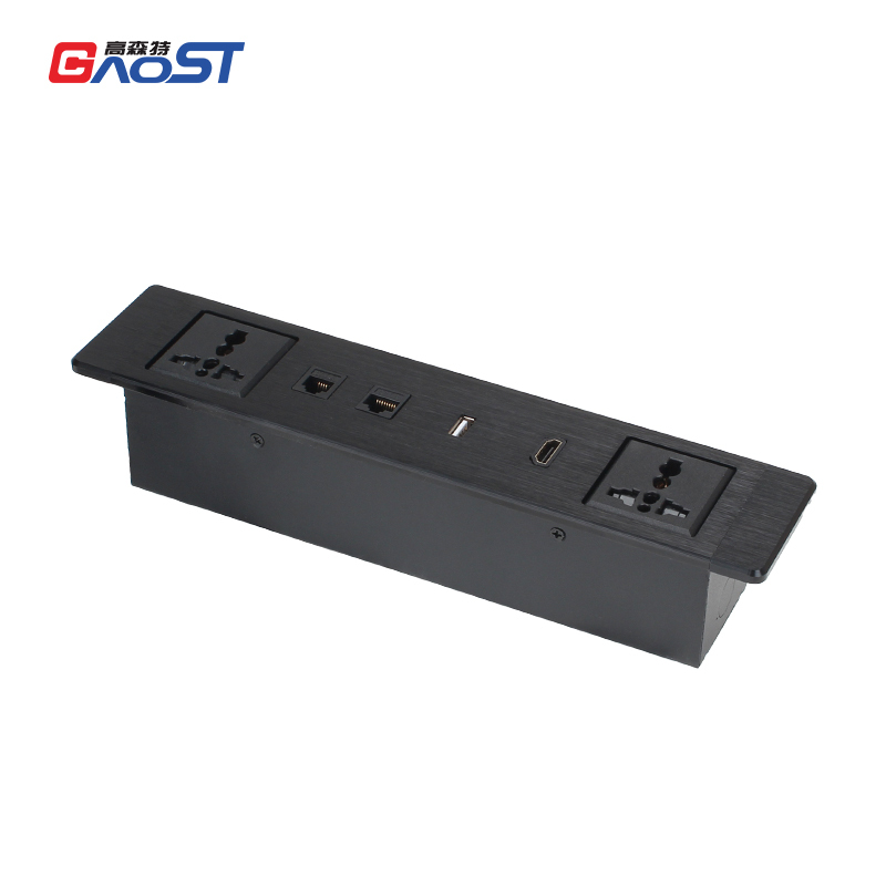 Desktop Built In Recessed Alloy Power Socket With 2 Universal outlets CAT6+CAT3 +USB Date ports+ HDMI