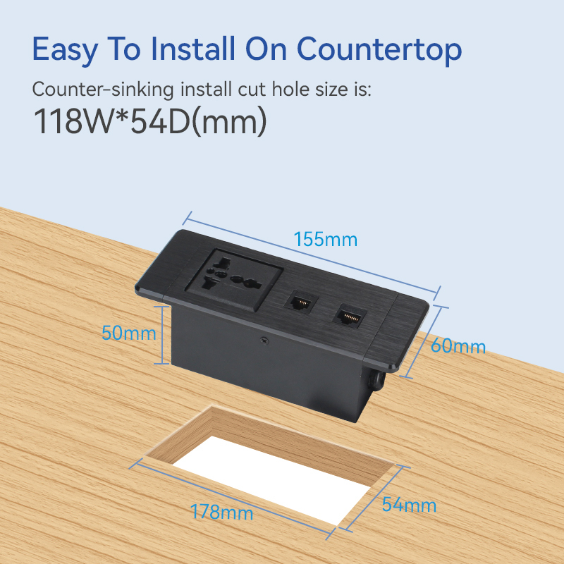 Desktop Built In Recessed Power Socket With 1 Universal outlet CAT6+CAT3