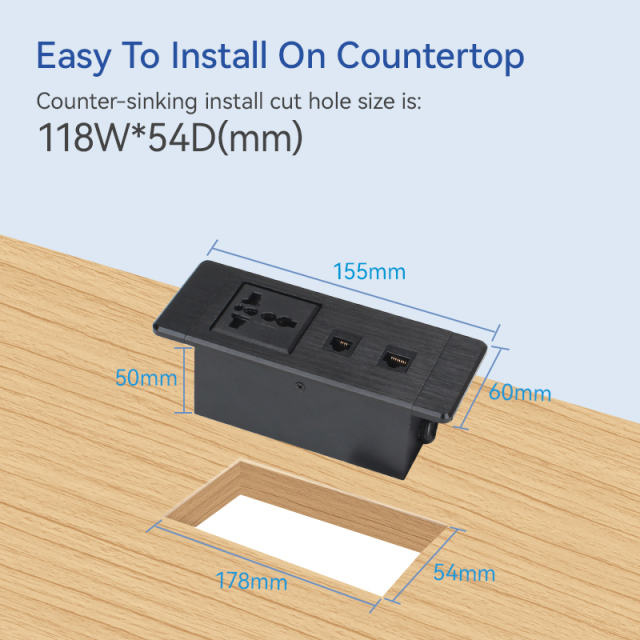 Desktop Built In Recessed Power Socket With 1 Universal outlet CAT6+CAT3