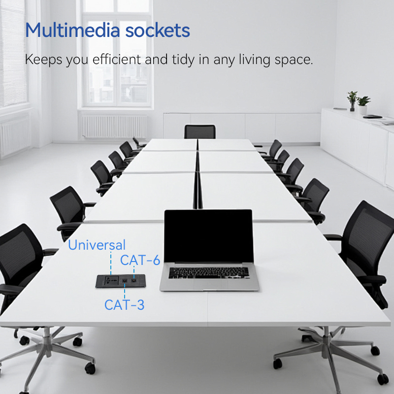 Desktop Built In Recessed Power Socket With 1 Universal outlet CAT6+CAT3