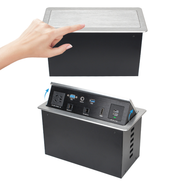 Desktop Pop Up Multifuntional Power Socket With Weak Current Modules
