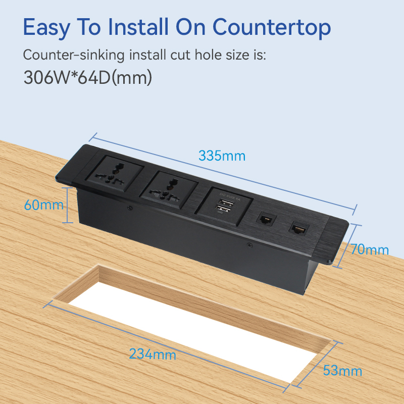 Hot Sale Alloy Power Socket Multifunctional Socket 2 Universal Outlets 2 USB-A Charging 1 CAT3 1 CAT6