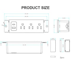 3 AC Outlet Power Strip with Dual 1A USB Furniture Hidden Charging Station for Side Table