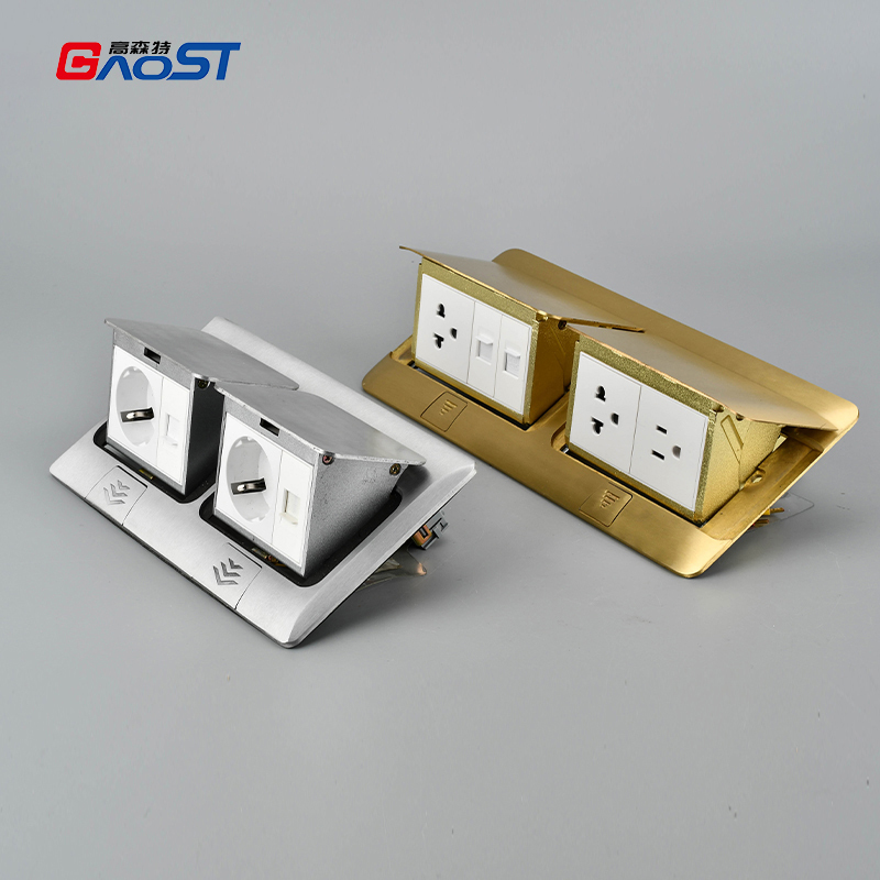 Double Gang Pop-up Aluminum Alloy Popup Floor Power Socket Outlet Box