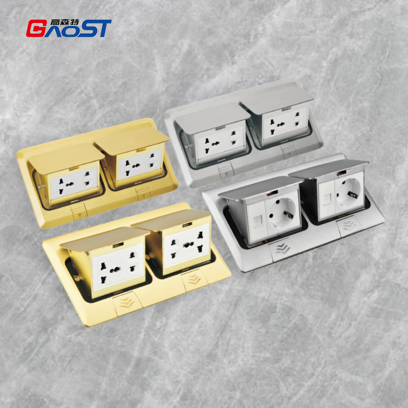 Double Gang Pop-up Aluminum Alloy Popup Floor Power Socket Outlet Box