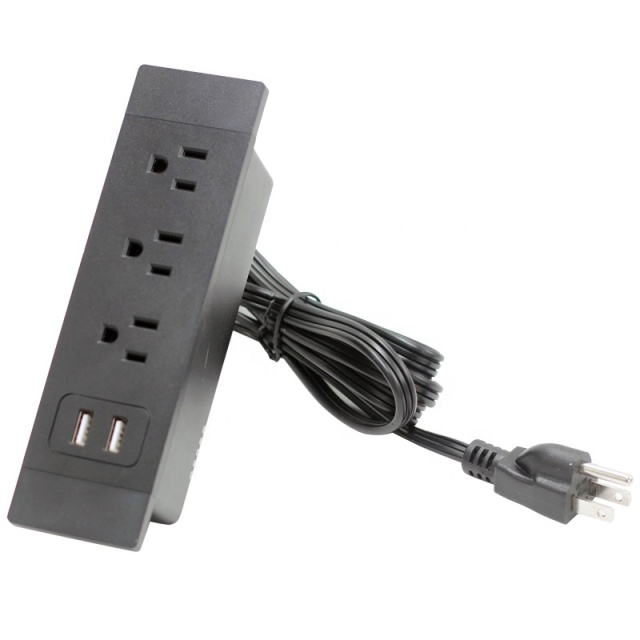 3 AC Outlet Power Strip with Dual 1A USB Furniture Hidden Charging Station for Side Table