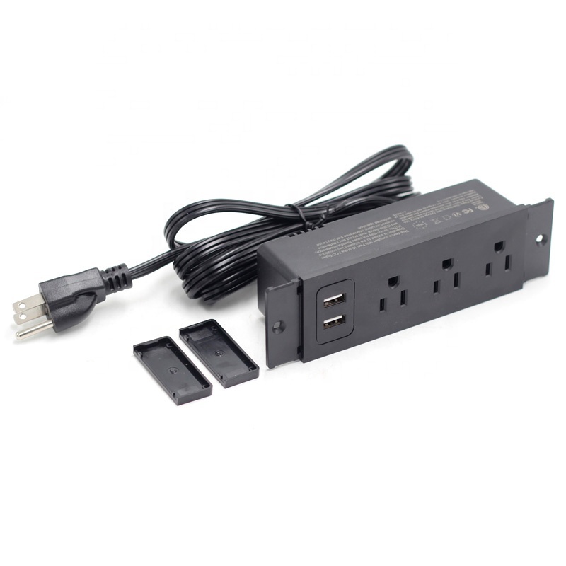 3 AC Outlet Power Strip with Dual 1A USB Furniture Hidden Charging Station for Side Table