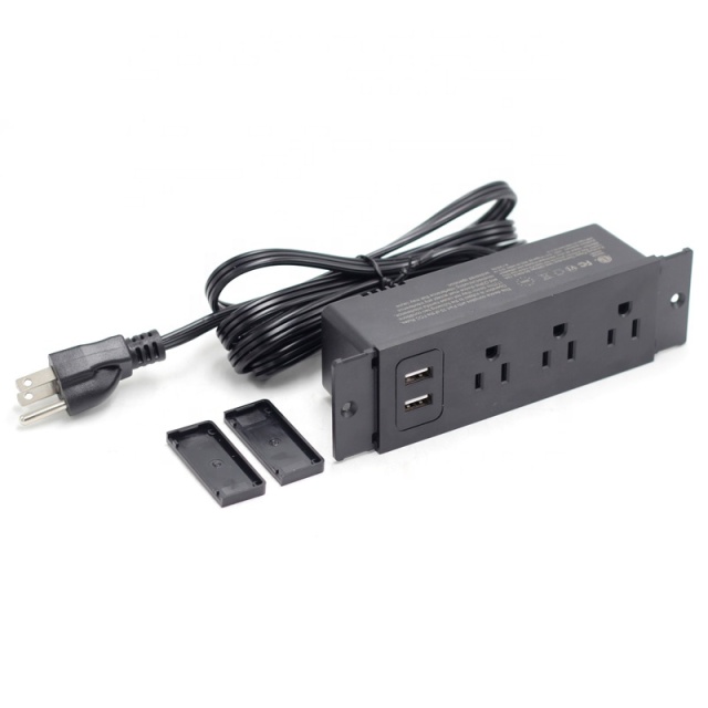 3 AC Outlet Power Strip with Dual 1A USB Furniture Hidden Charging Station for Side Table