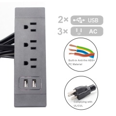3 AC Outlet Power Strip with Dual 1A USB Furniture Hidden Charging Station for Side Table