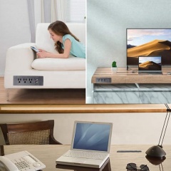 3 AC Outlet Power Strip with Dual 1A USB Furniture Hidden Charging Station for Side Table