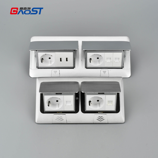 Double Gang Pop-up Aluminum Alloy Popup Floor Power Socket Outlet Box