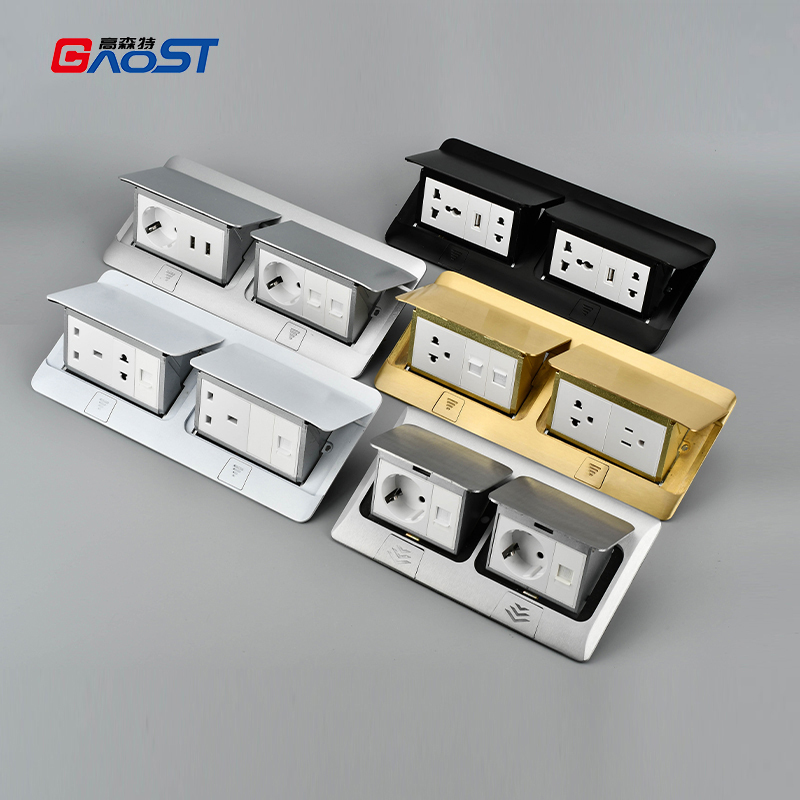 Double Gang Pop-up Aluminum Alloy Popup Floor Power Socket Outlet Box