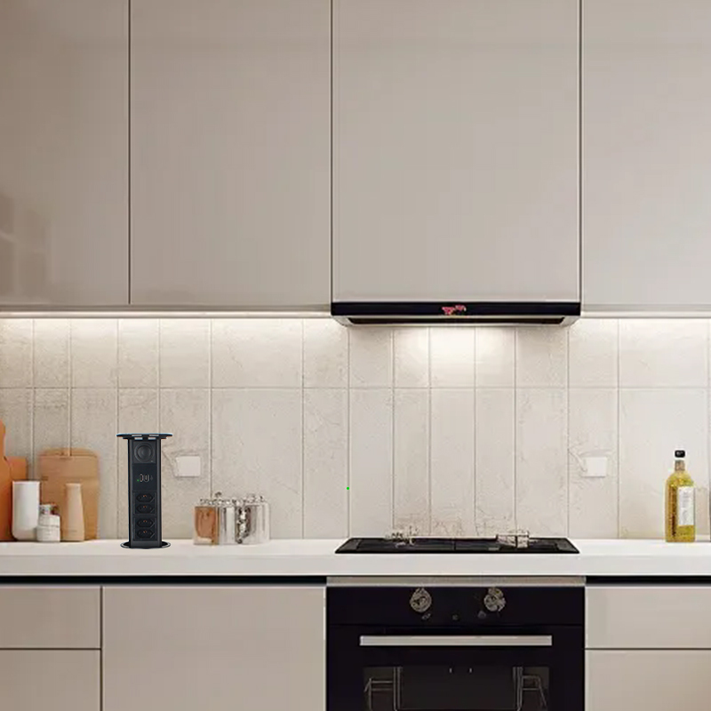 Kitchen Pop Up Power Socket Pneumatic Pop Up Socket With QI Charging Panel BT Speaker