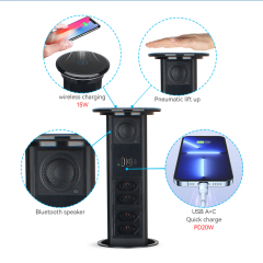 Kitchen Pop Up Power Socket Pneumatic Pop Up Socket With QI Charging Panel BT Speaker