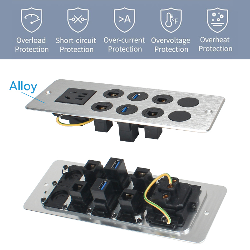 Multifunctional Media Hub With CAT3+CAT6 USB Date Port 2 Cable Through And 1 Power Outlet