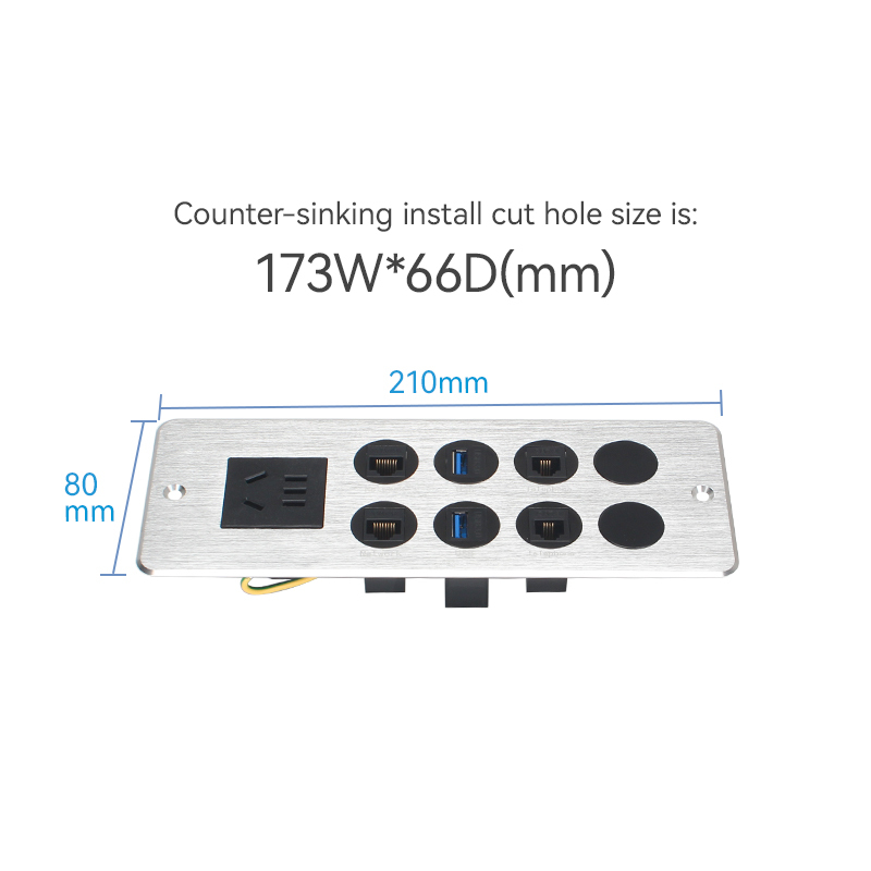 Multifunctional Media Hub With CAT3+CAT6 USB Date Port 2 Cable Through And 1 Power Outlet